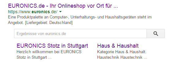 Sitelinks Search Box bei Euronics