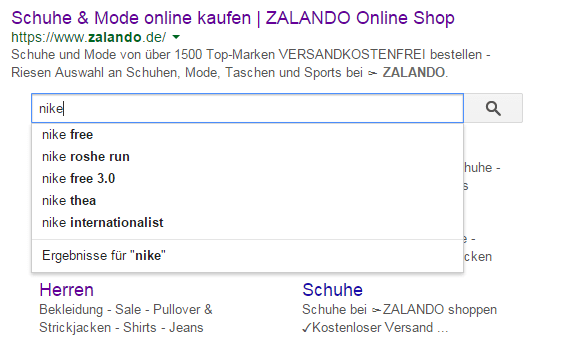 Sitelinks Search Box bei Zalando