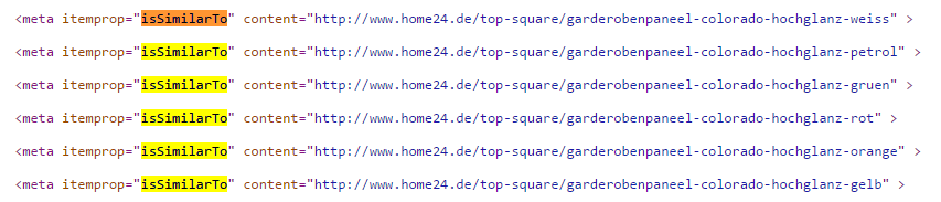 issimilarto Auszeichnung im Quellcode von home24