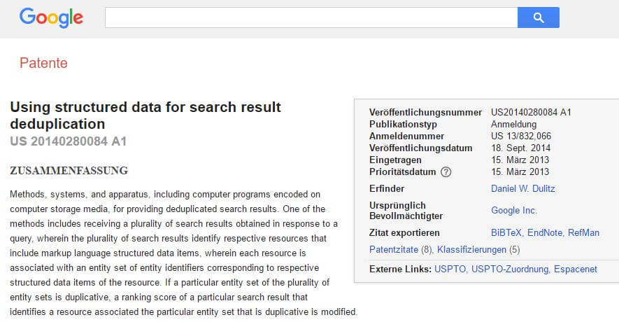 Patent strukturierte Daten gegen Duplicate Content