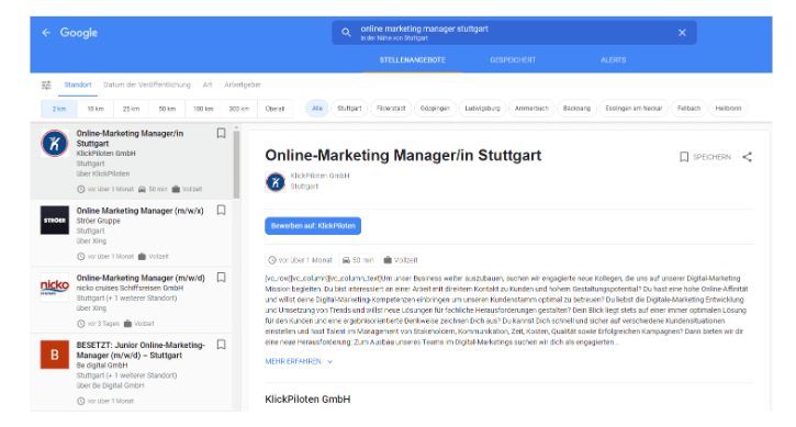 Stellenanzeigen bei Google for Jobs