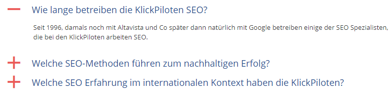 FAQs Beispiel der KlickPiloten