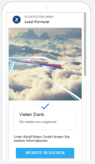 Bestätigunsnachricht des ausgefüllten Lead Formulars