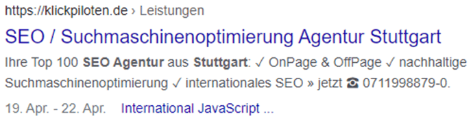 KlickPiloten Title Tag und Meta Description