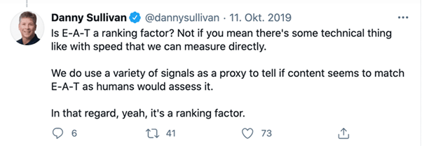 Twitter Post von Danny Sullivan zum Thema EAT als Rankingfaktor