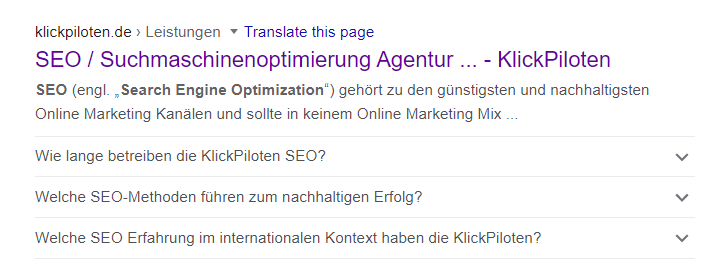 Zero-Click-Search FAQ Beispiel
