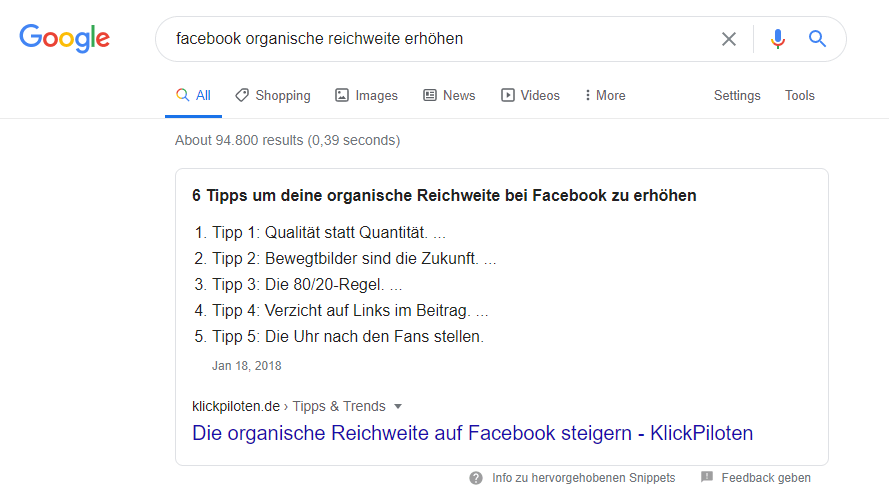 Zero-Click-Search-Beispiel