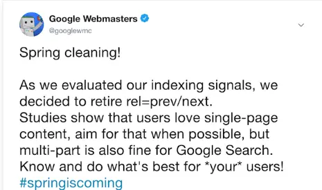 google webmaster declares pagination no longer relevant